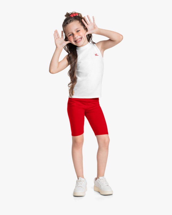 Bermuda Ciclista Básica Infantil Menina em Cotton - Kely Kety - Tomato