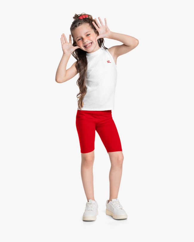 Bermuda Ciclista Básica Infantil Menina em Cotton - Kely Kety - Tomato-479c0fe8-2a3e-406f-824a-2d12260700bd