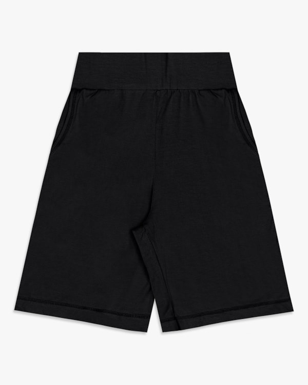 Bermuda Feminina em Malha Crepe com Bolso - Cereja Rosa - Preto