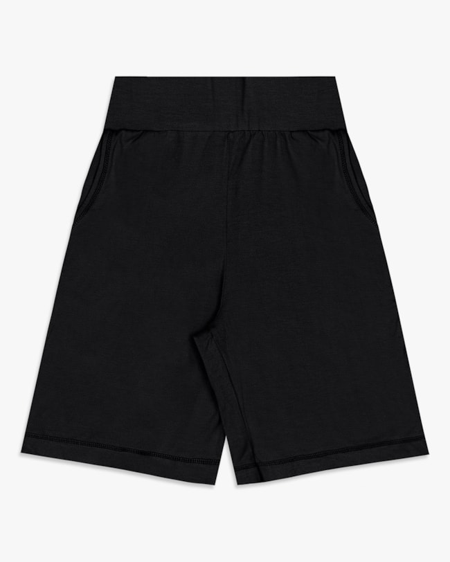 Bermuda Feminina em Malha Crepe com Bolso - Cereja Rosa - Preto-65820f5a-c29d-4c83-93bf-917435298d1f