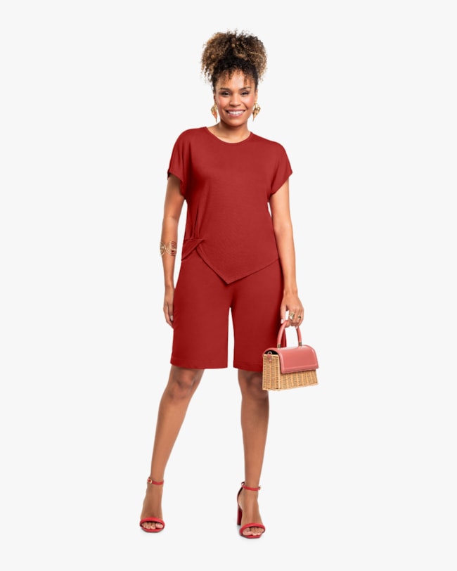 Bermuda Feminina em Malha Crepe com Bolso - Cereja Rosa - Sienna-249acaac-bcbf-45e7-975d-f38cc424f07b