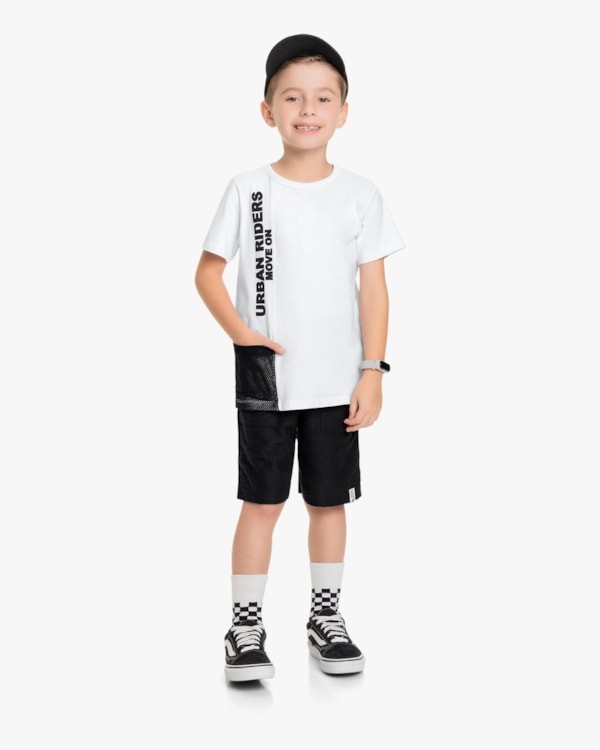 Bermuda Infantil Masculina em Moletinho com Bolso - Rei Rex - Preto
