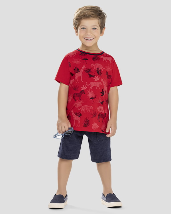 Bermuda Infantil Menino em Moletinho com Relevo ReiRex Azul