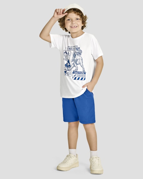 Bermuda Infantil Menino em Moletinho Sarjado - ReiRex - Azul Mar
