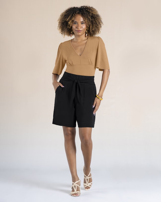 Bermuda Jorts Feminina em Viscose - Cereja Rosa - Preto-13020f19-fe3a-4a32-aeb4-73f58207455d