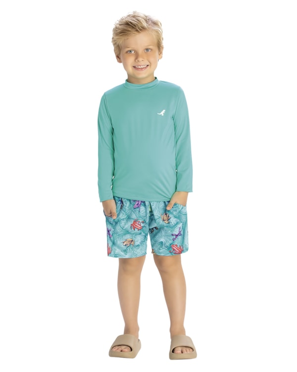 Bermuda Praia Infantil Estampada ReiRex - Ciano
