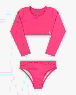 Biquini Infantil Manga Longa com Proteção UV - Kely Kety - Rosa