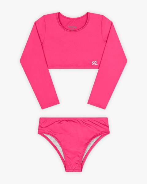 Biquini Infantil Manga Longa com Proteção UV - Kely Kety - Rosa