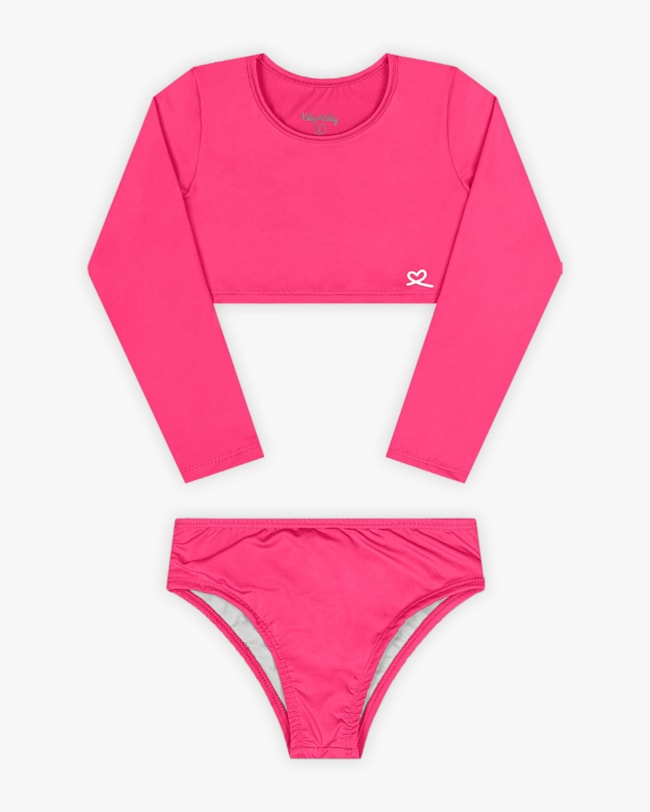 Biquini Infantil Manga Longa com Proteção UV - Kely Kety - Rosa-24f29ba9-6415-4655-bba3-afc3a2f2fc63