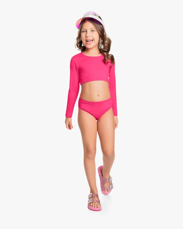 Biquini Infantil Manga Longa com Proteção UV - Kely Kety - Rosa