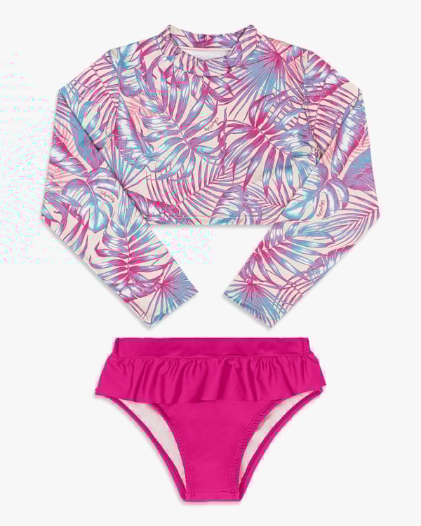 Biquíni Infantil Menina Manga Longa Estampado - Kely Kety - Rosa