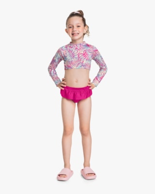 Biquíni Infantil Menina Manga Longa Estampado - Kely Kety - Rosa