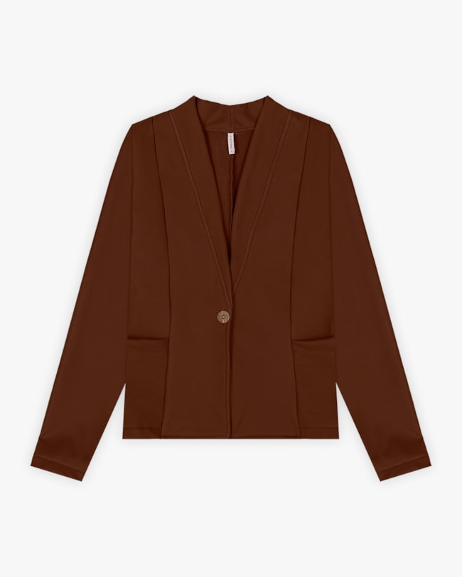 Blazer Feminino com Bolso em Cirrê Peluciado - Cereja Rosa- Chocolate-57bcdd2e-a4fb-44a1-a0c6-bc7e3a86f4e2