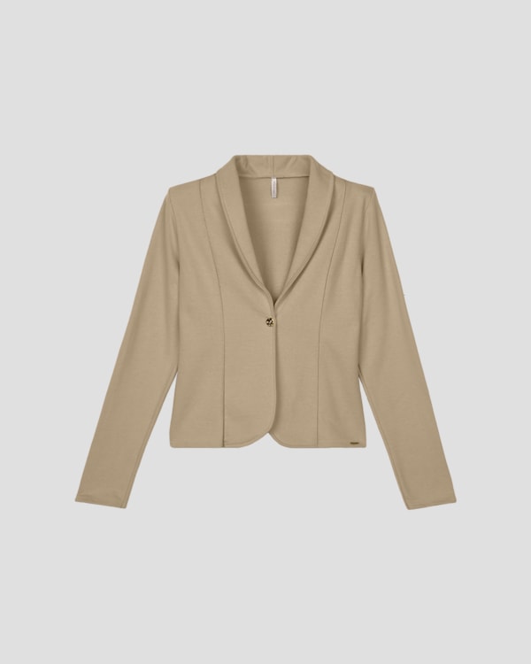 Blazer Feminino em Moletinho Sarjado - Cereja Rosa - Bege