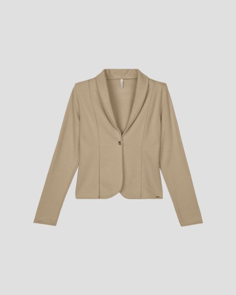 Blazer Feminino em Moletinho Sarjado - Cereja Rosa - Bege