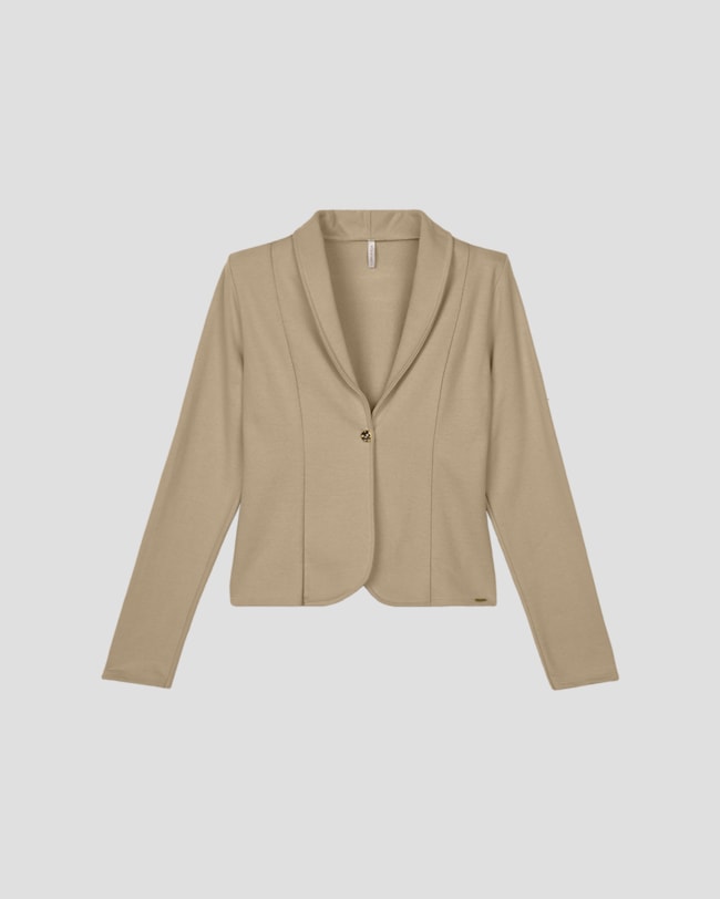 Blazer Feminino em Moletinho Sarjado - Cereja Rosa - Bege-8d99a3f9-057c-4011-b840-40fe0ff19934