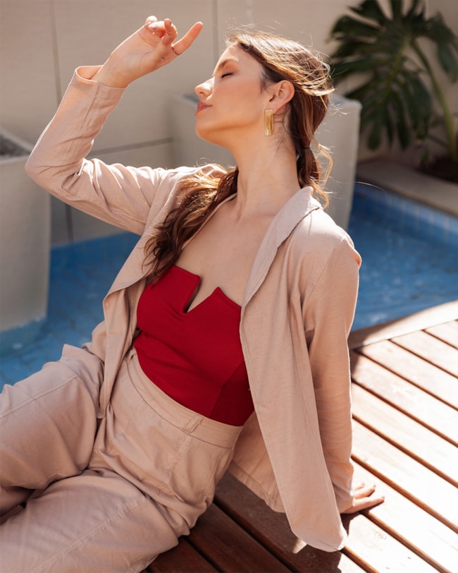 Blazer Feminino em Viscose Linho - Cereja Rosa - Linho-89dc17b7-4bf9-4792-b575-56053834ba53