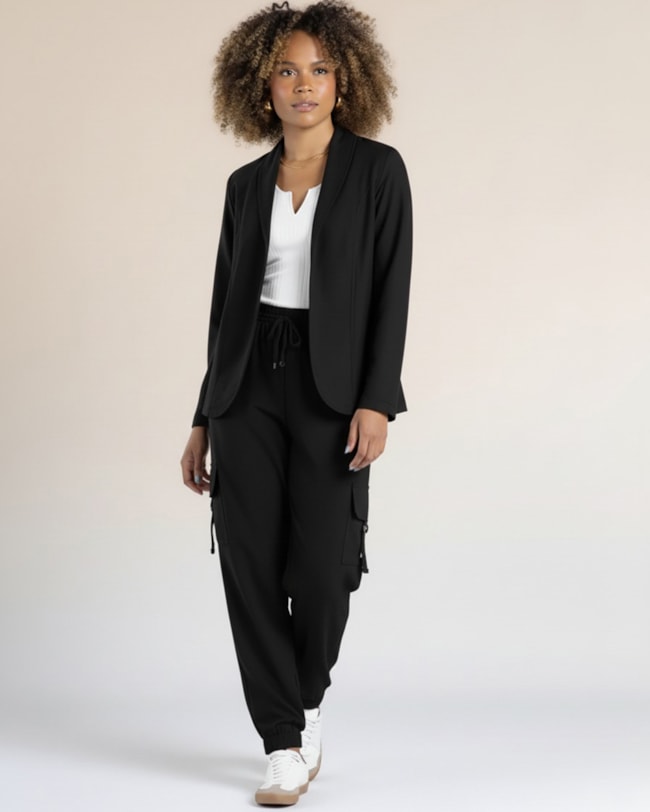 Blazer Feminino em Viscose Linho - Cereja Rosa - Preto-a03996a4-519e-4b8e-a806-edfdd20e763e