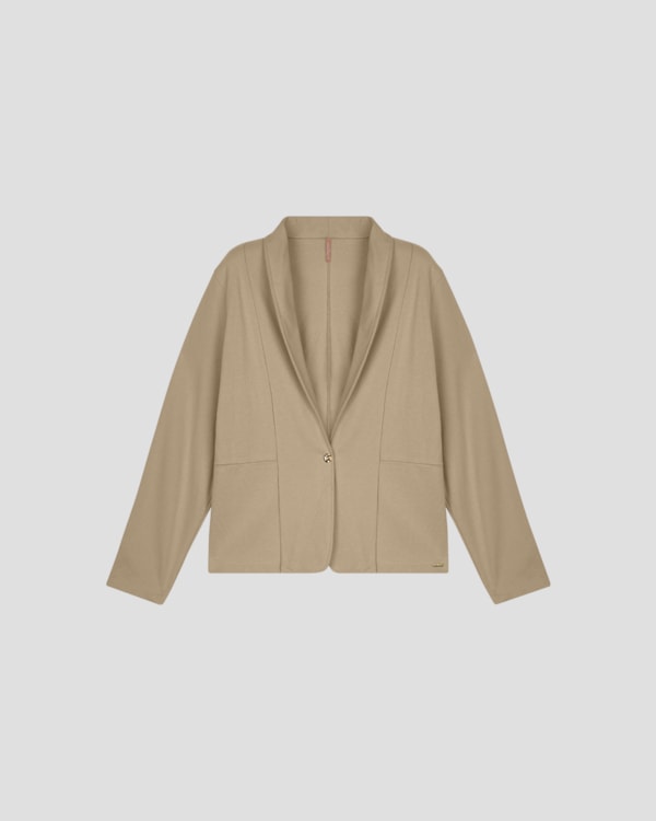 Blazer Feminino Plus Size em Moletinho -Cereja Rosa - Bege