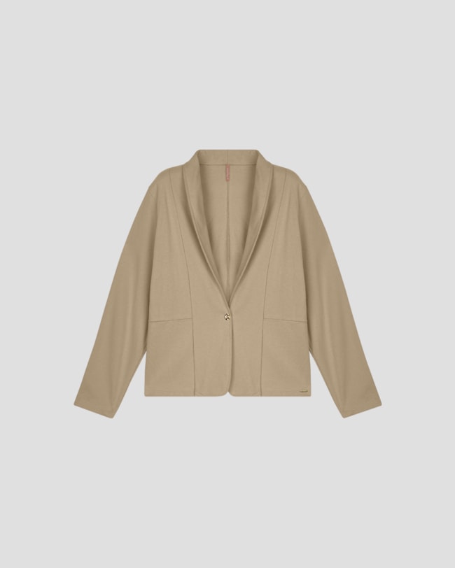 Blazer Feminino Plus Size em Moletinho -Cereja Rosa - Bege-fe5d34df-dbc0-4742-bb71-b4b5990cb84d