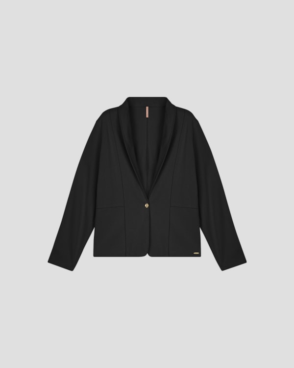 Blazer Feminino Plus Size em Moletinho -Cereja Rosa - Preto