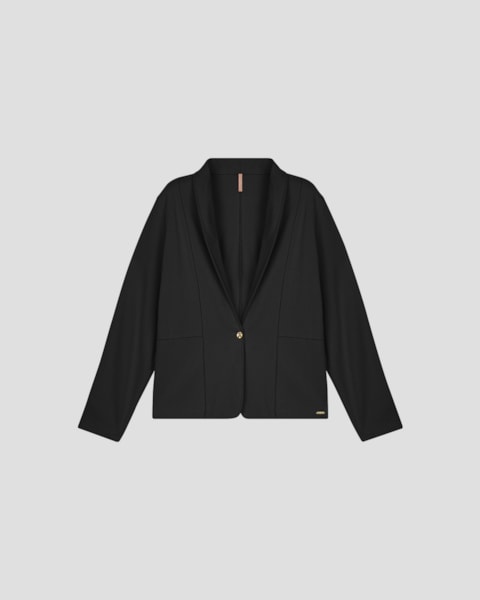 Blazer Feminino Plus Size em Moletinho -Cereja Rosa - Preto