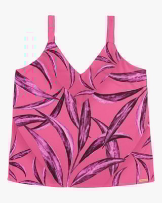 Blusa Alça Fina Estampada Plus Size Cereja Rosa