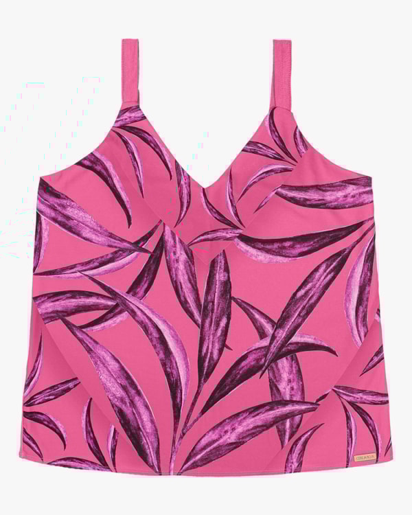 Blusa Alça Fina Estampada Plus Size Cereja Rosa
