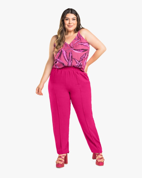 Blusa Alça Fina Estampada Plus Size Cereja Rosa