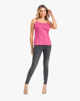 Blusa Básica Alça Fina em Viscose Cereja Rosa