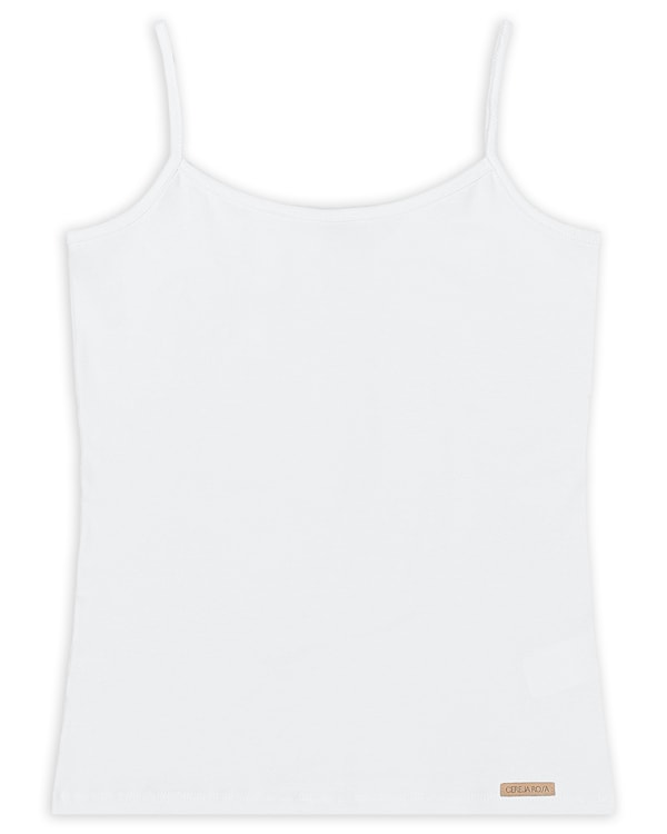 Blusa Básica Alças Finas em Cotton - Cereja Rosa - Branco