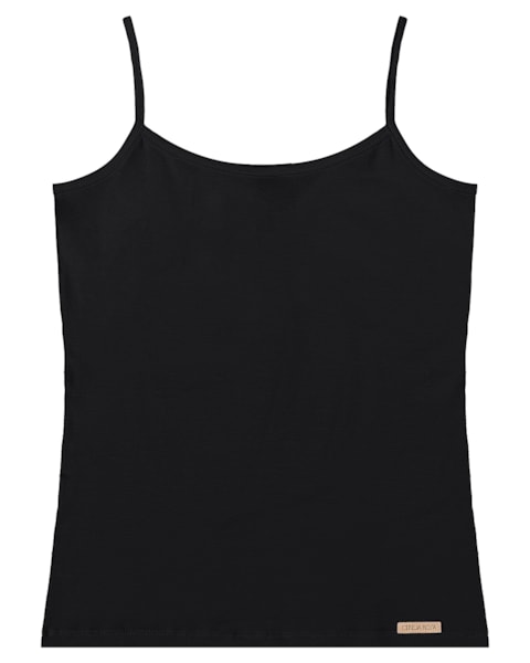 Blusa Básica Alças Finas em Cotton - Cereja Rosa Preto