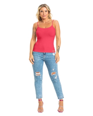 Blusa Básica Alças Finas em Cotton - Cereja Rosa - Rosa