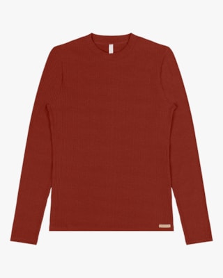 Blusa Básica Canelada com Manga Longa Cereja Rosa Ferrugem