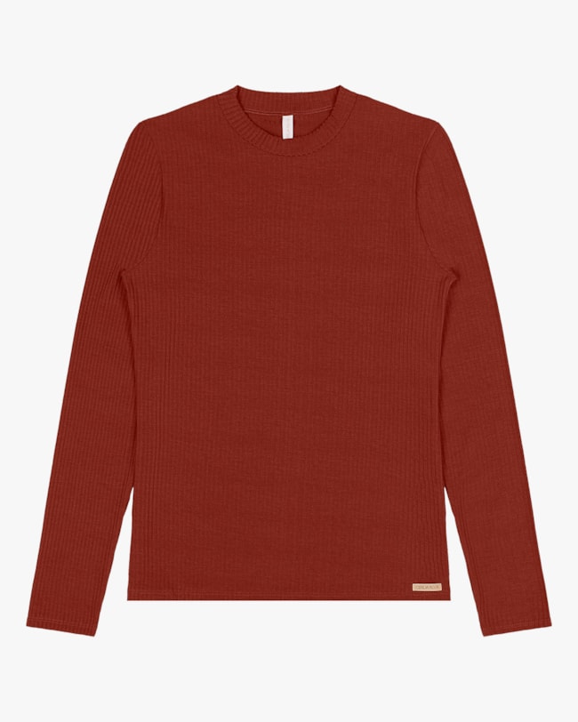 Blusa Básica Canelada com Manga Longa Cereja Rosa Ferrugem-e9a18658-0037-4622-9926-7fc20dd2e7cb