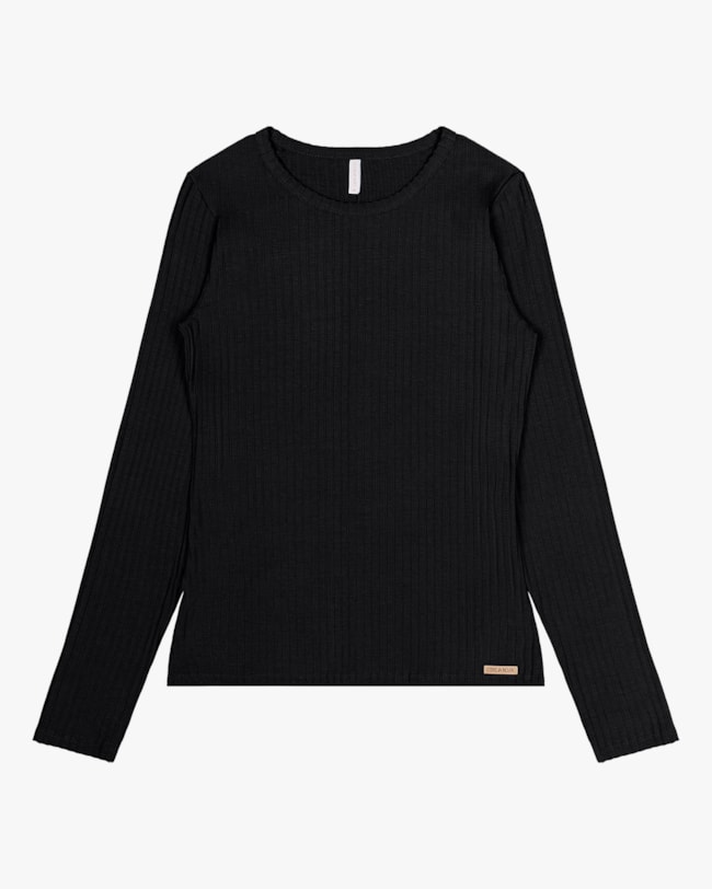 Blusa Básica Canelada com Manga Longa Cereja Rosa Preto-13153ed5-fce2-4d58-94c4-62351e092be0