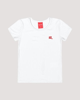 Blusa Básica Canelada Infantil Manga Curta - Kely Kety - Branco