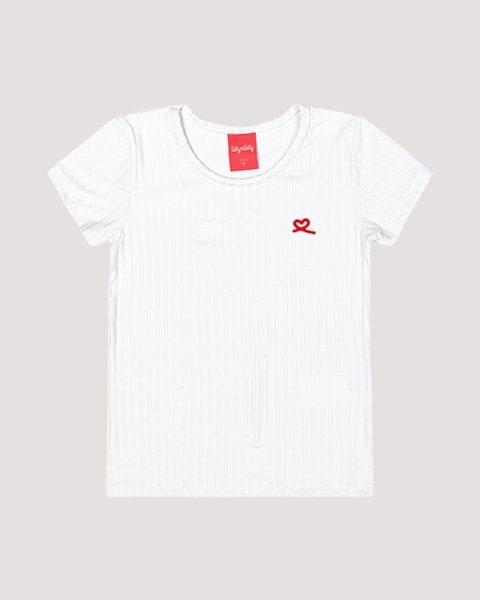 Blusa Básica Canelada Infantil Manga Curta - Kely Kety - Branco