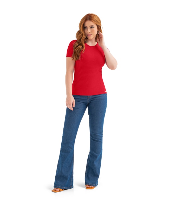 Blusa Básica Canelada Manga Curta Cereja Rosa-823bf2fe-3f86-414b-b6bd-fa54c80e6cbe