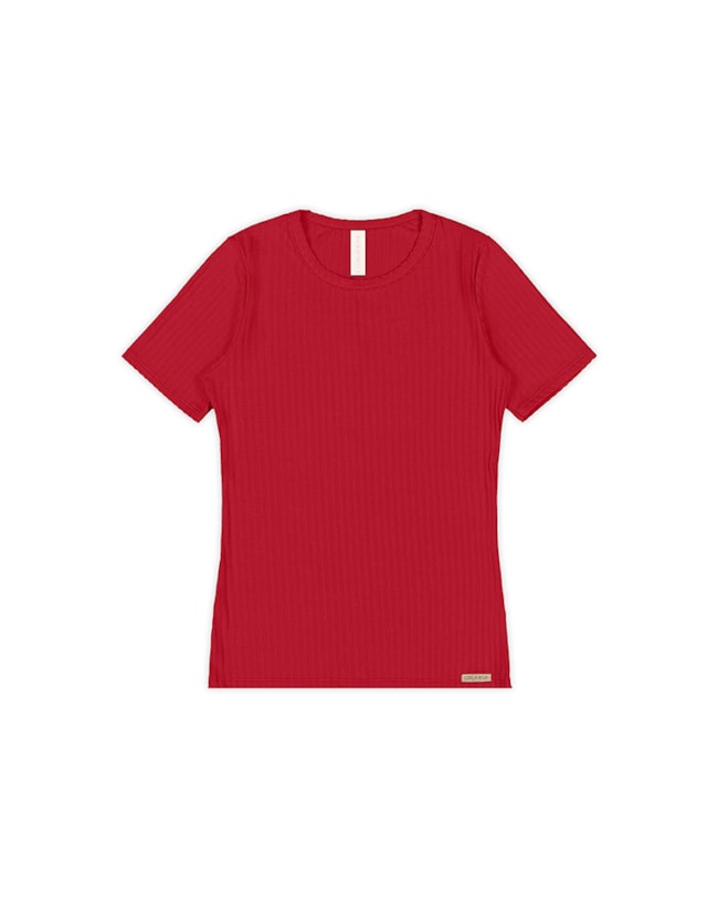 Blusa Básica Canelada Manga Curta Cereja Rosa-a37ebae5-04b4-4b3a-854d-a1eeee0b8d95