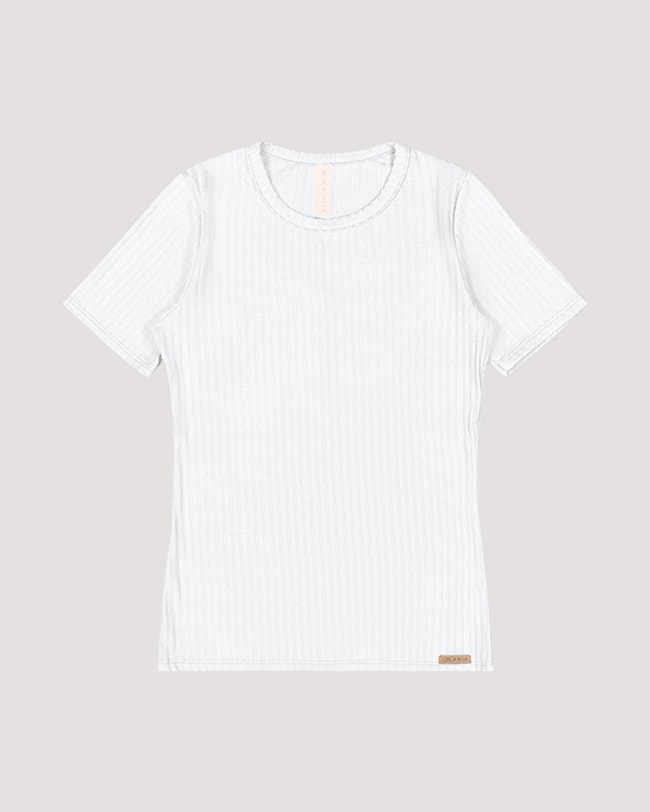 Blusa Básica Canelada Manga Curta - Cereja Rosa -Branco-ea9697c7-6c3b-451c-99ca-39e730a0855d