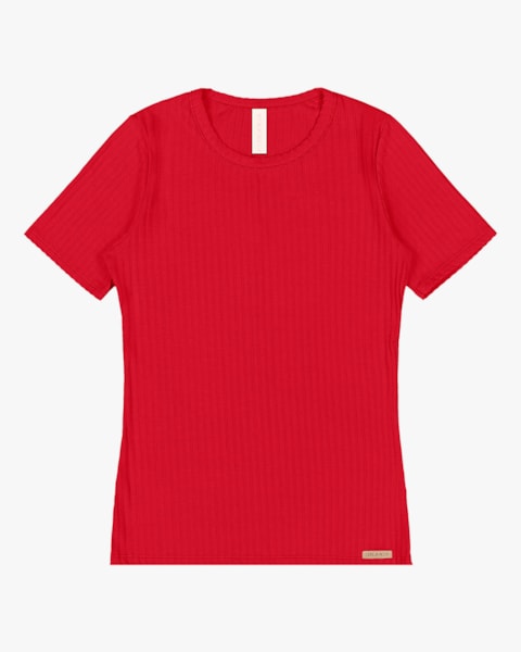 Blusa Básica Canelada Manga Curta - Cereja Rosa -Tomato