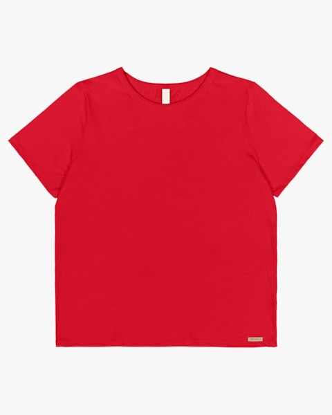 Blusa Básica Canelada Manga Curta Plus Size - Cereja Rosa -Tomato