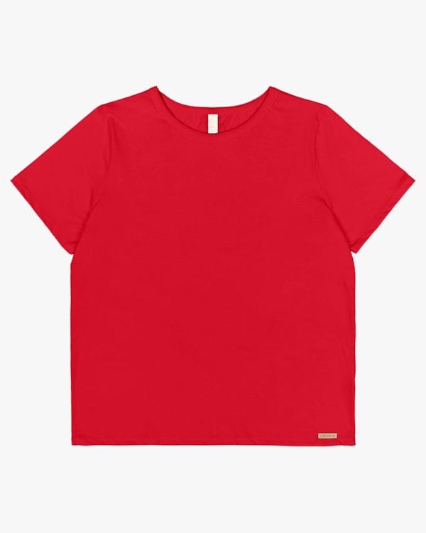 Blusa Básica Canelada Manga Curta Plus Size - Cereja Rosa -Tomato