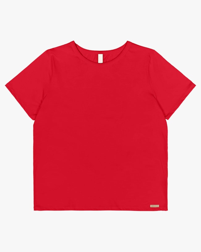 Blusa Básica Canelada Manga Curta Plus Size - Cereja Rosa -Tomato-1312e7af-9521-4c75-9fca-7833b1e2fc6f