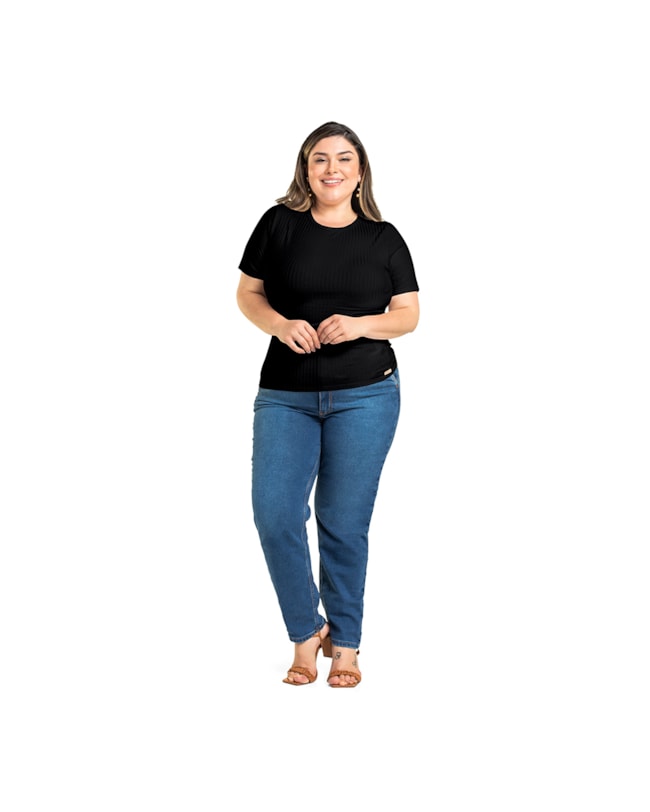 Blusa Básica Canelada Plus Size Cereja Rosa-ac45578c-3bdb-48e5-9029-9503ce26ff86