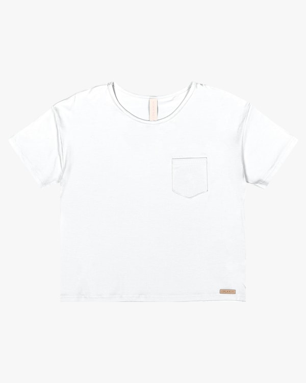 Blusa Básica com Bolso Manga Curta - Cereja Rosa - Branco