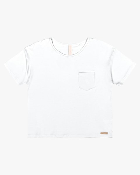 Blusa Básica com Bolso Manga Curta - Cereja Rosa - Branco
