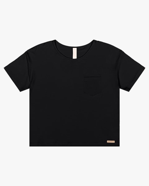 Blusa Básica com Bolso Manga Curta - Cereja Rosa - Preto