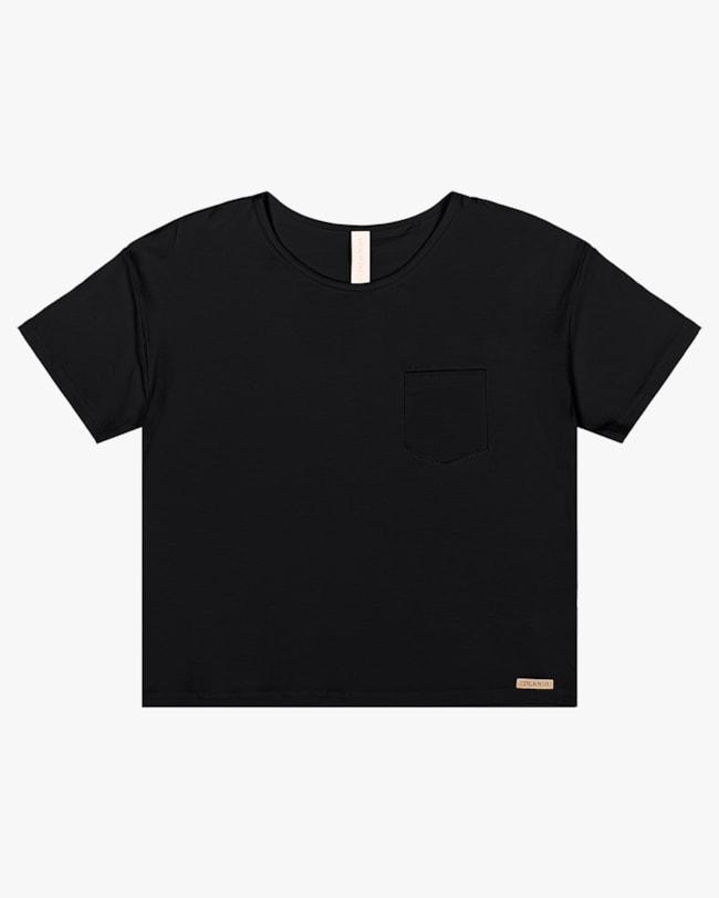 Blusa Básica com Bolso Manga Curta - Cereja Rosa - Preto-2f940e94-6ed6-42cb-ad5b-75845161d05b